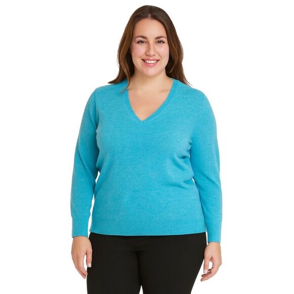 Ann Taylor Turquoise V-Neck Cashmere V Neck Sweater, LP - Picture 1 of 9